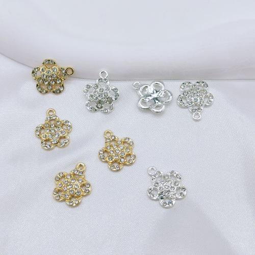 Tibetan Style Rhinestone Pendants, Flower, plated, DIY & with rhinestone, more colors for choice, nickel, lead & cadmium free, 15mm, 100PCs/Bag, Sold By Bag