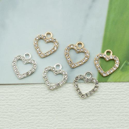 Zinc alliage strass Pendants, alliage de zinc, coeur, Placage, DIY & avec strass, plus de couleurs à choisir, protéger l'environnement, sans nickel, plomb et cadmium, 12x14mm, 100PC/sac, Vendu par sac