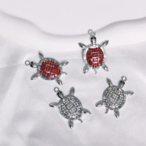 Tibetan Style Rhinestone Pendants, Turtle, plated, DIY & with rhinestone, more colors for choice, nickel, lead & cadmium free, 32x44mm, 100PCs/Bag, Sold By Bag