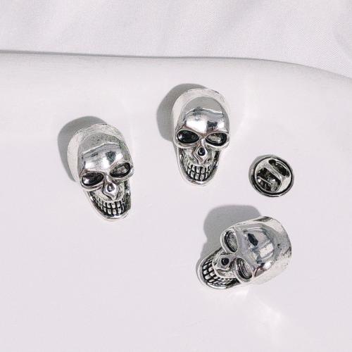 Tibetan Style Brooches, Skull, silver color plated, for man, nickel, lead & cadmium free, 16x26mm, 100PCs/Bag, Sold By Bag