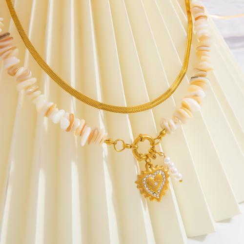 Stainless Steel Jewelry Necklace, 304 Stainless Steel, with ABS Plastic Pearl & Gemstone, gold color plated, fashion jewelry & different designs for choice & with rhinestone, golden, Sold By PC