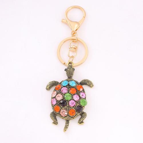 Tibetan Style Key Clasp, Turtle, gold color plated, fashion jewelry & with rhinestone, golden, nickel, lead & cadmium free, Sold By PC