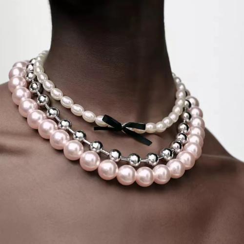 Resin Necklace, with ABS Plastic Pearl & Iron, with 7cm extender chain, fashion jewelry, mixed colors, Length:38 cm, Sold By PC