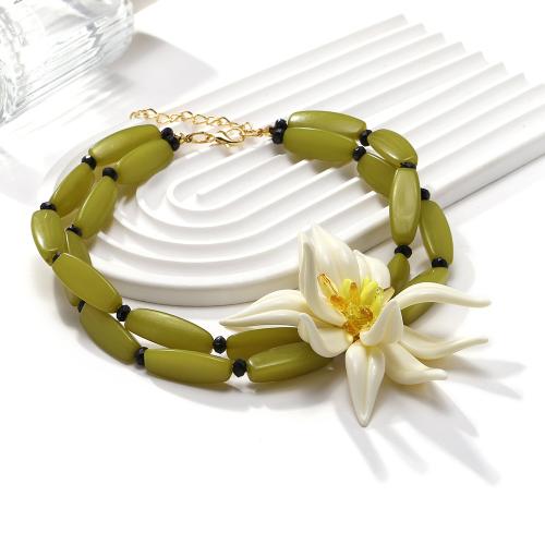 Resin Necklace, with Crystal, with 7cm extender chain, fashion jewelry, green, Length:38 cm, Sold By PC