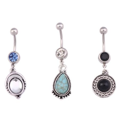 Fashion Personality Body Piercing Jewelry And Accessories, Tibetan Style, three pieces & fashion jewelry & for woman & with rhinestone, nickel, lead & cadmium free, Sold By Pair