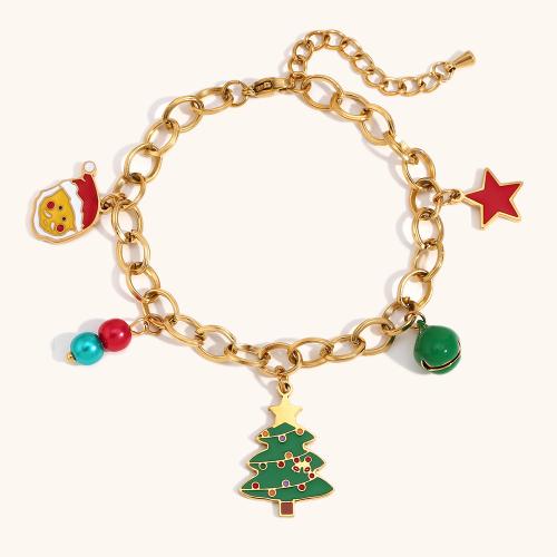 Christmas Holiday Bracelet, 304 Stainless Steel, 18K gold plated, Christmas Design & for woman & enamel, Sold By PC