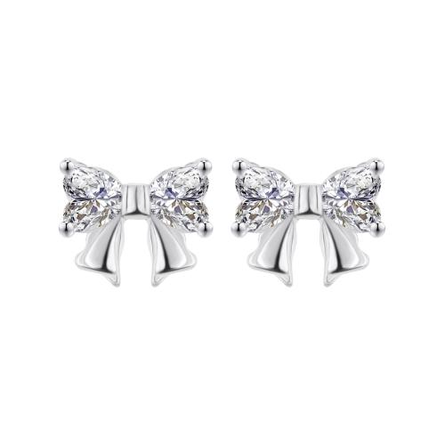 Cubic Zirconia Micro Pave Sterling Silver Earring, 925 Sterling Silver, Bowknot, micro pave cubic zirconia & for woman, more colors for choice, 7.30x6mm, Sold By Pair