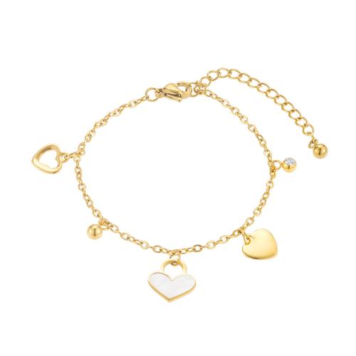 Stainless Steel Jewelry Bracelet, 304 Stainless Steel, Heart, Vacuum Ion Plating, for woman & enamel, gold, Length:Approx 21.7 cm, Sold By PC