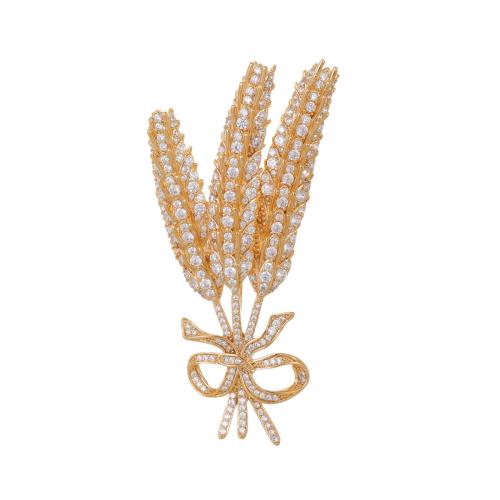 Fashion Brooch Jewelry, Brass, Wheat, plated, micro pave cubic zirconia & for woman, gold, Sold By PC