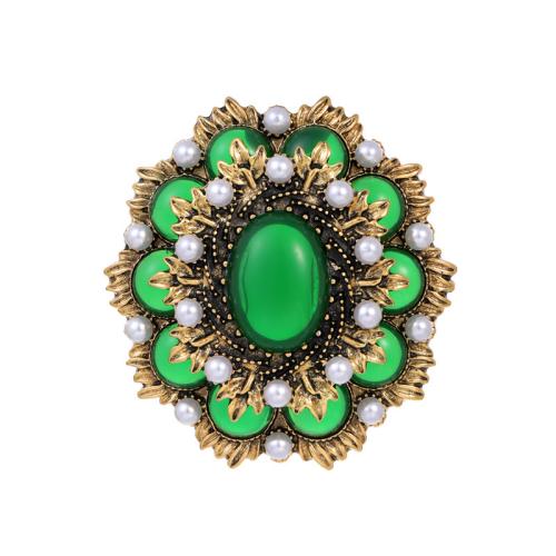 Tibetan Style Brooches, with Gemstone & Plastic Pearl, plated, for woman, green, Sold By PC