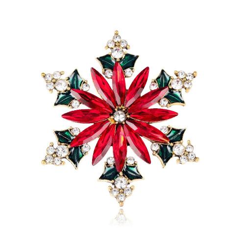 Tibetan Style Brooches, Snowflake, plated, for woman & with rhinestone, more colors for choice, Sold By PC