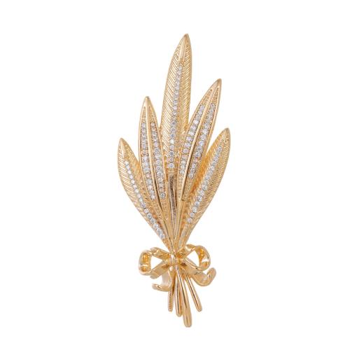 Fashion Brooch Jewelry, Brass, Wheat, plated, micro pave cubic zirconia & for woman, more colors for choice, Sold By PC