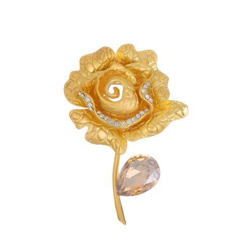 Tibetan Style Brooches, Rose, plated, for woman & with rhinestone, more colors for choice, Sold By PC