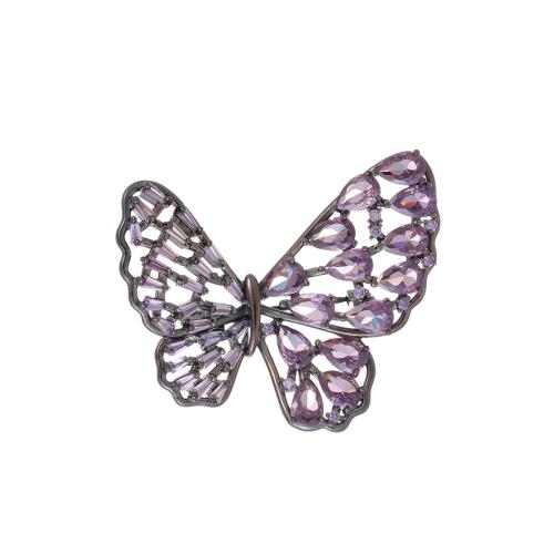 Fashion Brooch Jewelry, Brass, Butterfly, plated, micro pave cubic zirconia & for woman, purple, Sold By PC