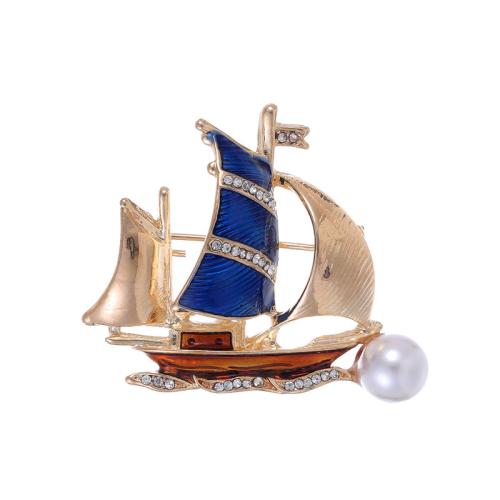 Tibetan Style Brooches, with Plastic Pearl, Sail Boat, plated, for woman & with rhinestone, more colors for choice, Sold By PC