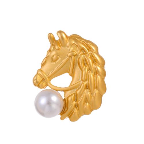 Tibetan Style Brooches, with Plastic Pearl, Horse, plated, for woman, gold, Sold By PC