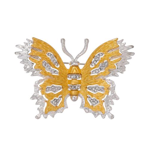 Tibetan Style Brooches, Butterfly, plated, for woman & with rhinestone, gold, Sold By PC