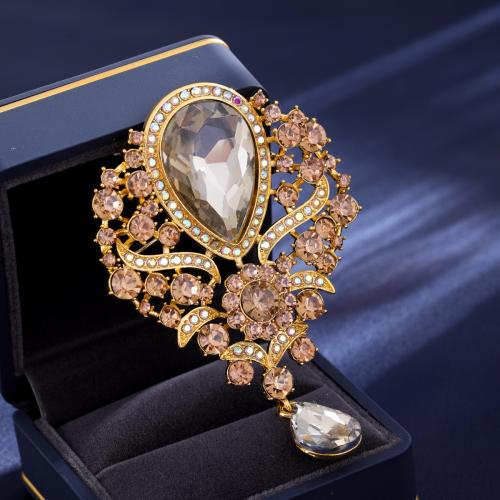 Tibetan Style Brooches, plated, for woman & with rhinestone, Champagne, 90x58mm, Sold By PC