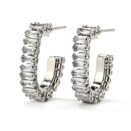 Boucles d'oreilles en laiton zircon cubique pavent, pavé de micro zircon & pour femme, argent, Vendu par paire