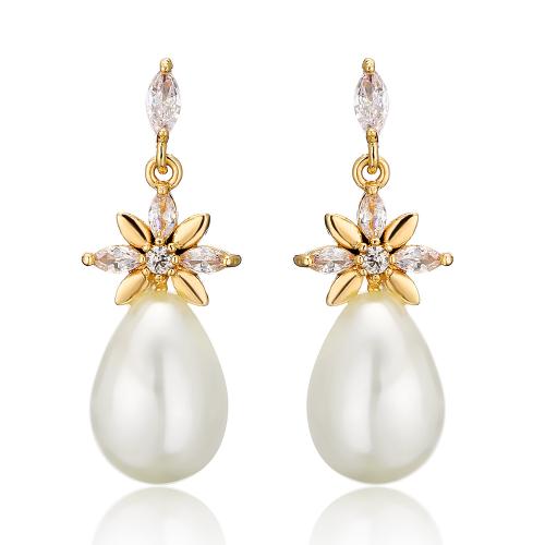 Cubic Zirconia Micro Pave Brass Earring, with Plastic Pearl, plated, micro pave cubic zirconia & for woman, more colors for choice, Sold By Pair