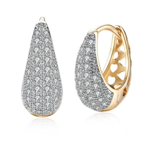 Cubic Zirconia Micro Pave Brass Earring, micro pave cubic zirconia & for woman, golden, Sold By PC