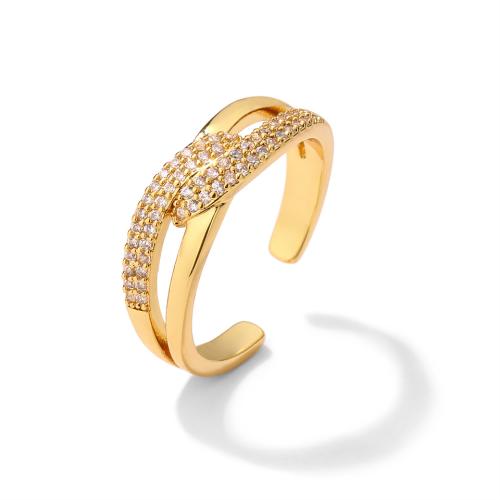 Cubique anneau en laiton Circonia Micro Pave, Placage, pavé de micro zircon & pour femme, doré, Vendu par PC