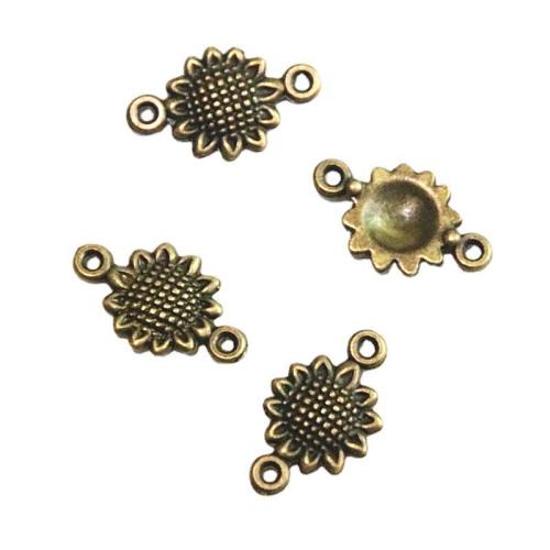 Fleur Tibetan Style connecteur, alliage de zinc, Tournesol, Plaqué de couleur de bronze antique, DIY & boucle de 1/1, 10x16.70mm, 100PC/sac, Vendu par sac