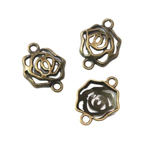 Fleur Tibetan Style connecteur, alliage de zinc, Rose, Plaqué de couleur de bronze antique, DIY & boucle de 1/1, 16x20mm, 100PC/sac, Vendu par sac