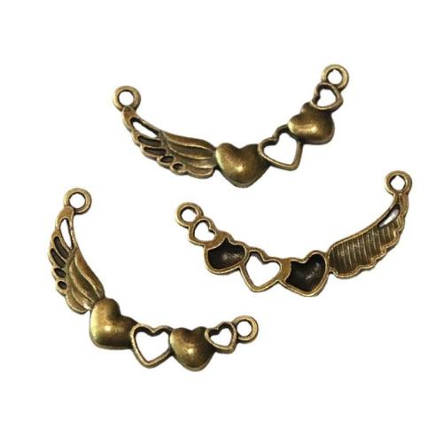 Tibetan Style Connector, Winged Heart, antique bronze color plated, DIY & 1/1 loop, 35.80x17.60mm, 100PCs/Bag, Sold By Bag