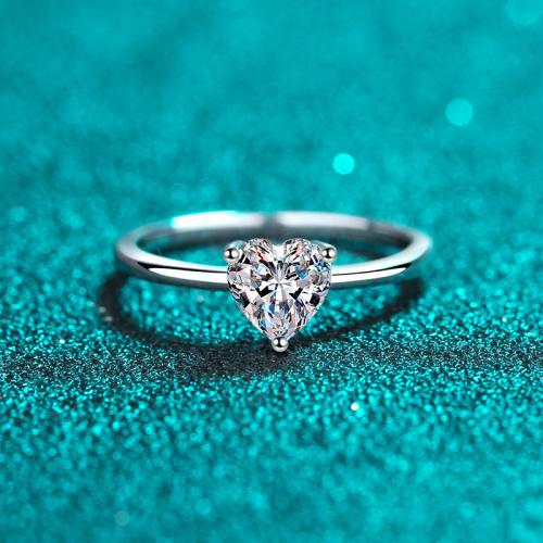 925 Sterling Silver Finger Ring, with Moissanite, Heart, different size for choice & for woman, US Ring Size:4.5-9, Sold By PC