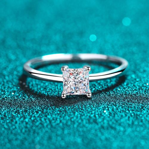 925 Sterling Silver Finger Ring, with Moissanite, Square, different size for choice & for woman, US Ring Size:4.5-9, Sold By PC