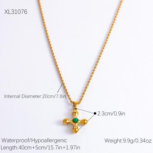 304 Stainless Steel Necklace, with Titanium Steel, Cross, gold color plated, different styles for choice & micro pave cubic zirconia & for woman, Sold By PC