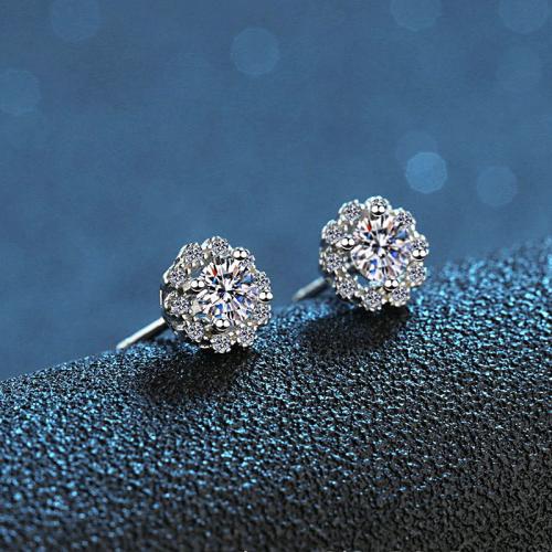 925 Sterling Silver Stud Earring, Flower, different materials for choice & different size for choice & for woman, Sold By Pair