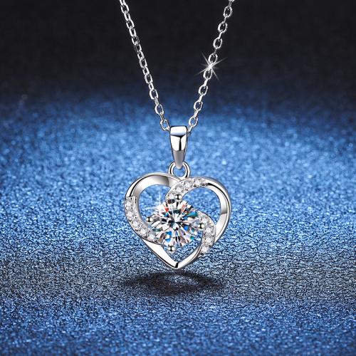 925 Sterling Silver Necklace, with 2inch extender chain, Heart, different styles for choice & for woman & hollow, Length:Approx 15.7 Inch, Sold By PC