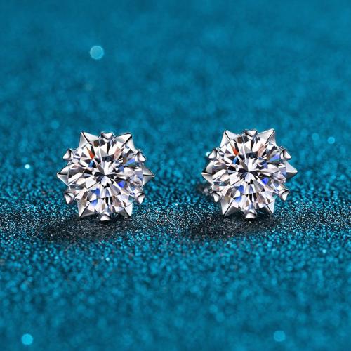 925 Sterling Silver Stud Earring, Snowflake, different materials for choice & different size for choice & for woman, Sold By Pair