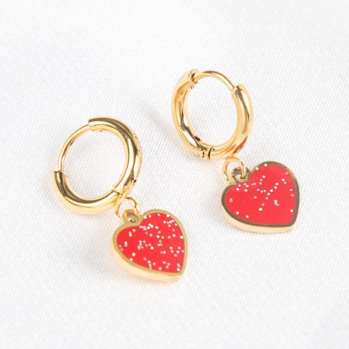 Stainless Steel Lever Back Earring, 304 Stainless Steel, Heart, fashion jewelry & for woman & enamel, more colors for choice, 20x8mm, Sold By Pair