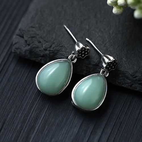 Brass Stud Earring, with Jade, fashion jewelry & for woman, 24mm, Sold By Pair