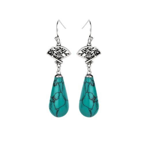 Boucles d'oreilles pendantes en laiton, avec turquoise synthétique, bijoux de mode & pour femme, 48mm, Vendu par paire