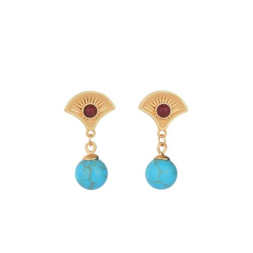 Boucles d'oreilles pendantes en laiton, avec turquoise synthétique & agate synthétique, bijoux de mode & pour femme, 25mm, Vendu par paire