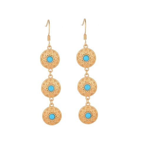 Boucles d'oreilles pendantes en laiton, avec turquoise synthétique, bijoux de mode & pour femme, 58mm, Vendu par paire