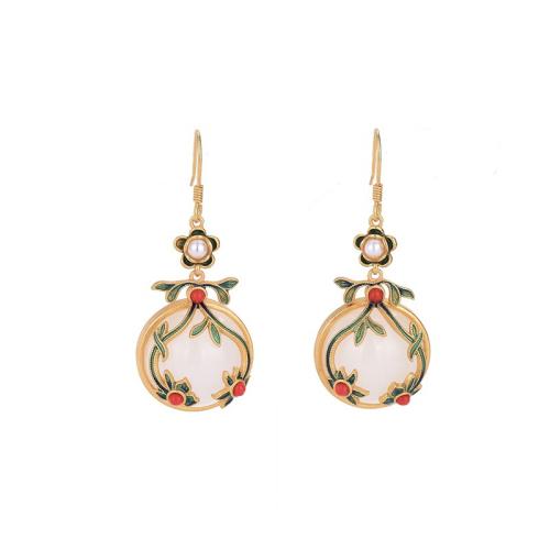 Boucles d'oreilles pendantes en laiton, avec perle de plastique, bijoux de mode & pour femme, 42mm, Vendu par paire