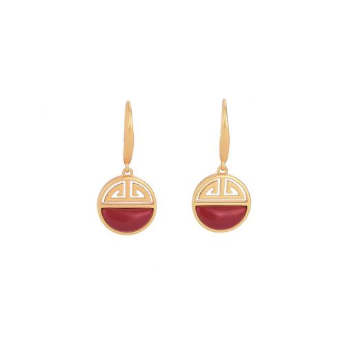 Brass Drop Earring, with Agate, fashion jewelry & for woman, 28mm, Sold By Pair