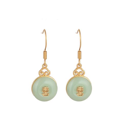 Brass Drop Earring, with Jade, fashion jewelry & for woman, 30mm, Sold By Pair