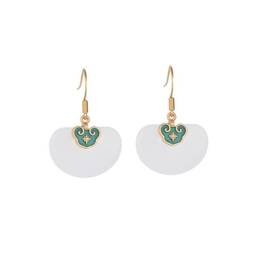 Brass Drop Earring, with Jade, fashion jewelry & for woman & enamel, 34mm, Sold By Pair