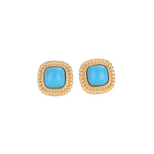 Brass Stud Earring, with Turquoise, fashion jewelry & for woman, 12x12mm, Sold By Pair