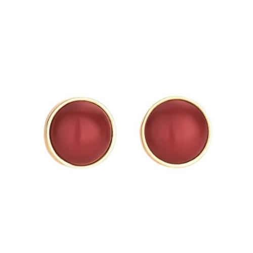 Brass Stud Earring, with Agate, fashion jewelry & for woman, 9x9mm, Sold By Pair