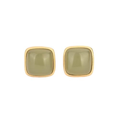 Brass Stud Earring, with Jade, fashion jewelry & for woman, 12x12mm, Sold By Pair