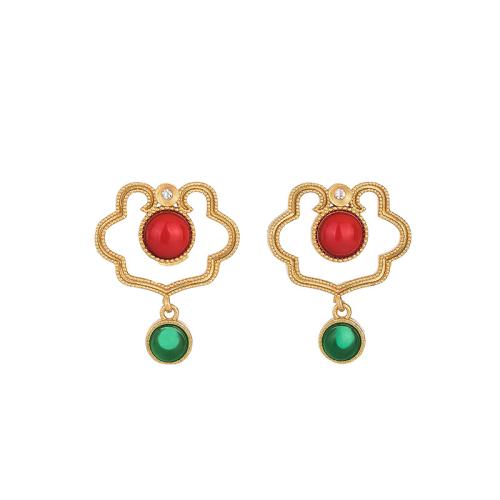 Brass Stud Earring, with Jade, fashion jewelry & micro pave cubic zirconia & for woman, 20x16mm, Sold By Pair