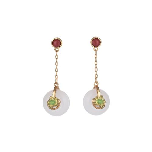 Brass Stud Earring, with Jade & Agate, fashion jewelry & for woman & enamel, 38mm, Sold By Pair