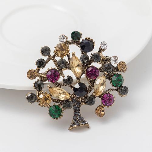 Tibetan Style Brooches, Tree, Unisex & with rhinestone, more colors for choice, 41x45mm, Sold By PC